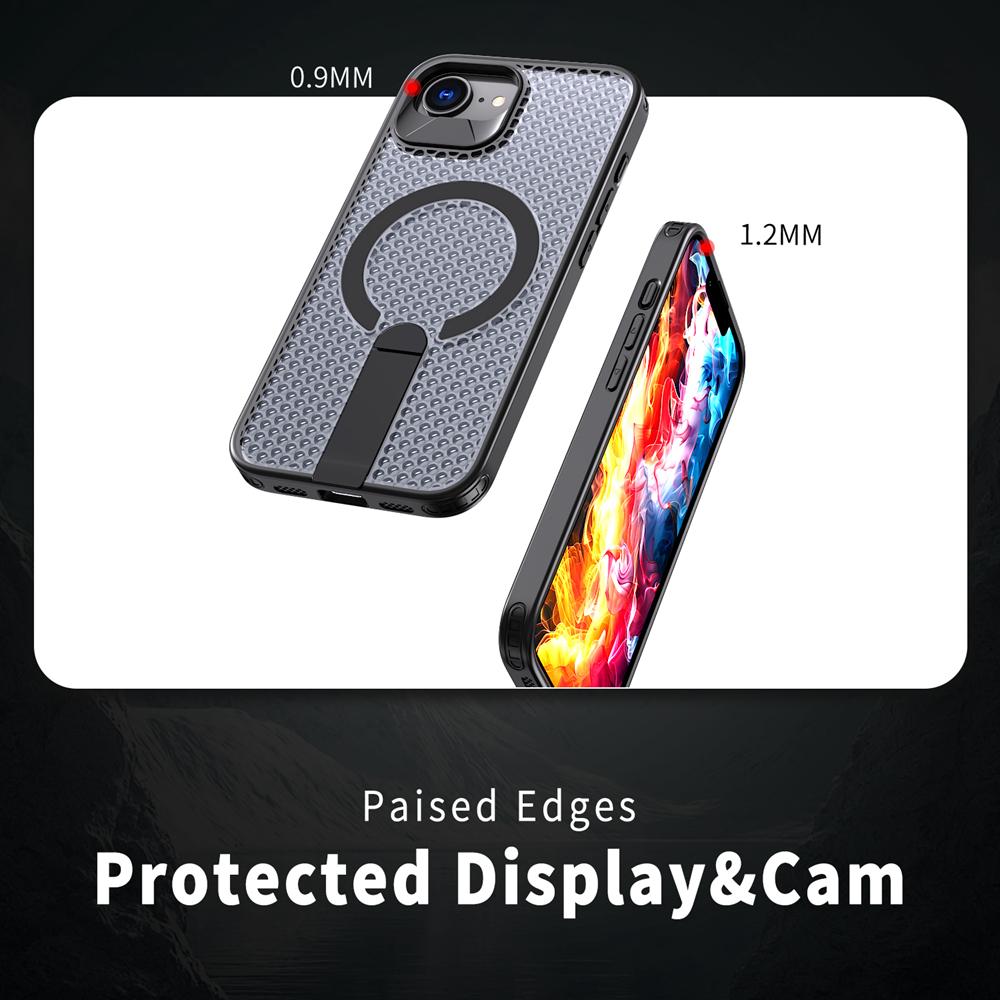 KEYSION Hollow Heat Dissipation Case for MagSafe for iPhone 17e 16e Magnetic Cooling Hide Kickstand Shockproof Phone Back Cover