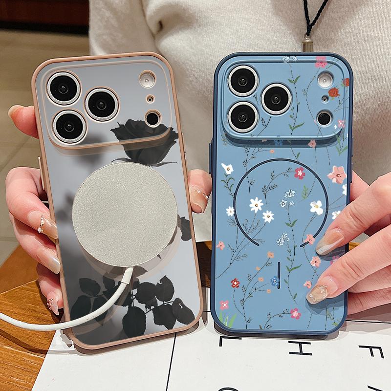 Flowers Leaves Pattern Case For iPhone 17 Pro Max Funda iPhone 16 15 14 13 Pro Max Magnetic For Magsafe Hybrid Slim Matte Cover