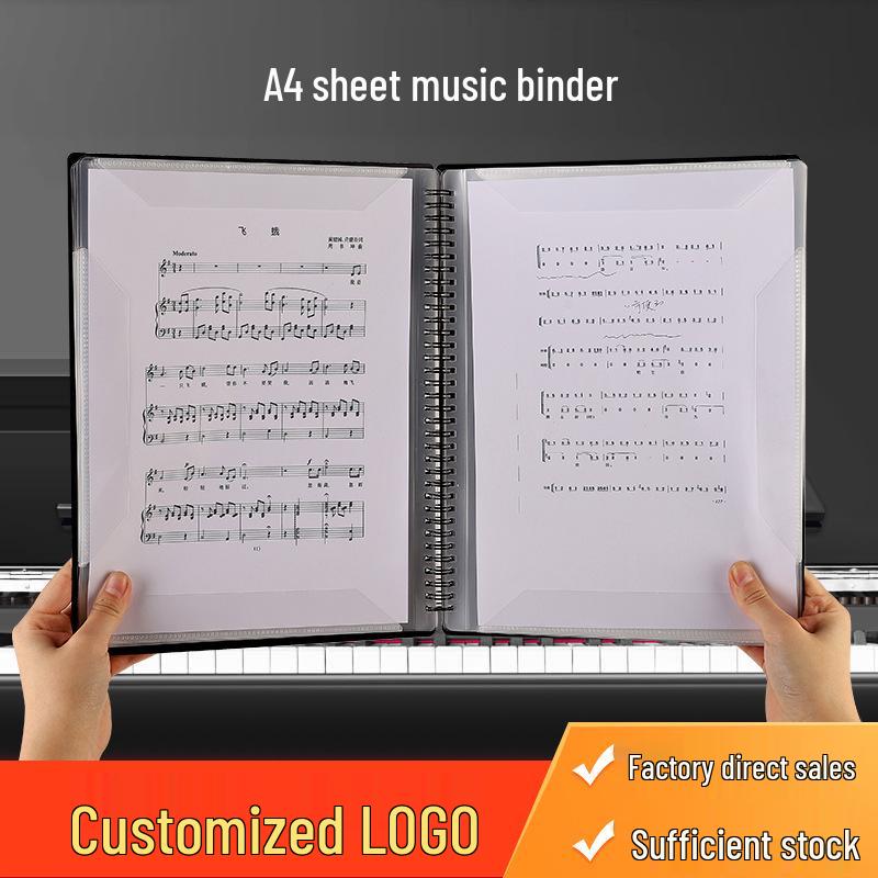 A4 Sheet Music Folder for 40/60 Pages with Customizable Logo for Piano Scores