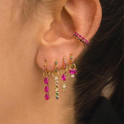 Luxusní růžové červené zirkonové náušnice z nerezové oceli s vodní kapkou pro ženy Dámské šperky Huggie pozlacené 18K zlatem pendientes mujer