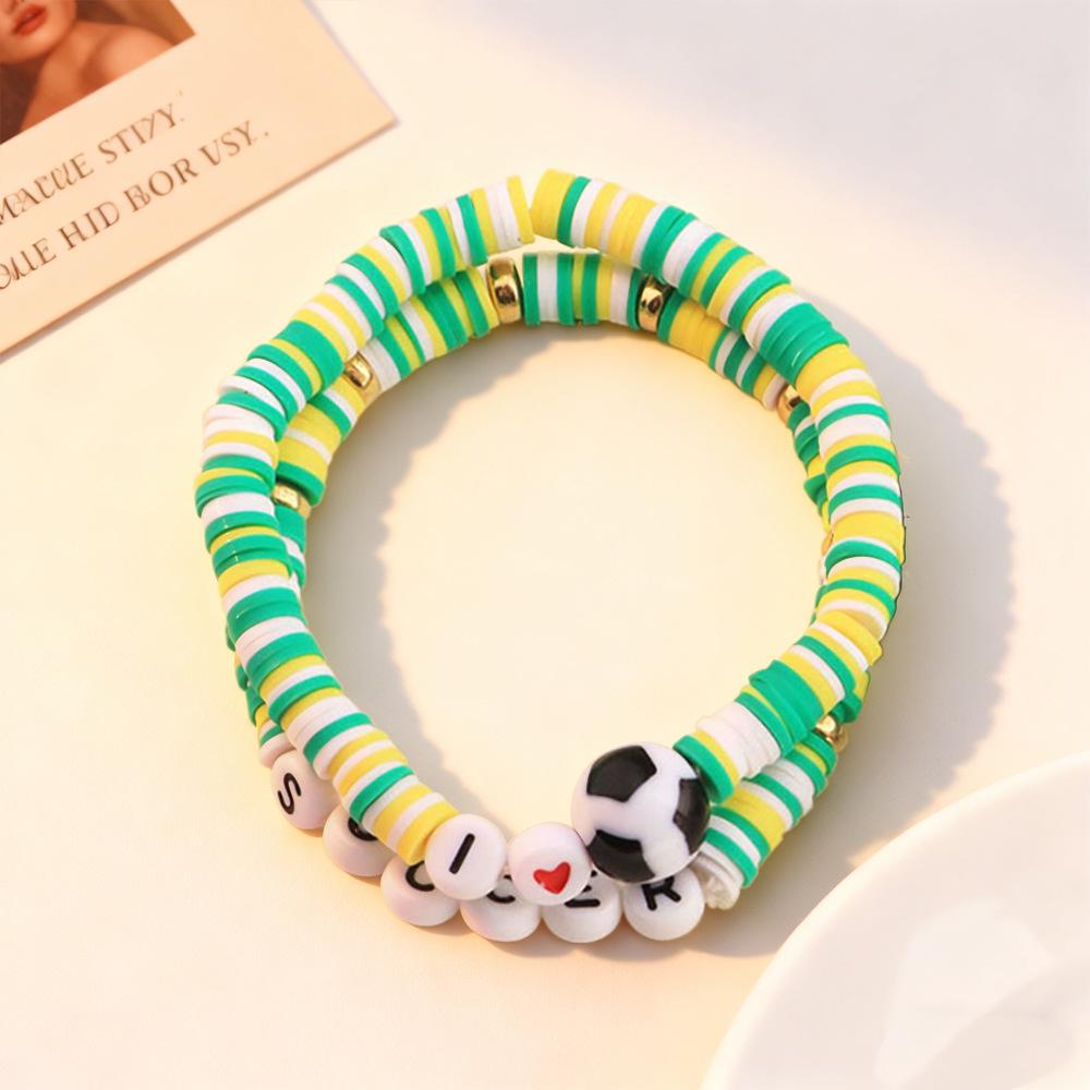 Top-Selling Fashion Sports Bracelet Set: Soft Clay Beaded Football Letter Design