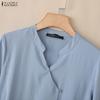 ZANZEA Women Casual V-neck Solid Color Loose 3/4 Sleeve Blouse