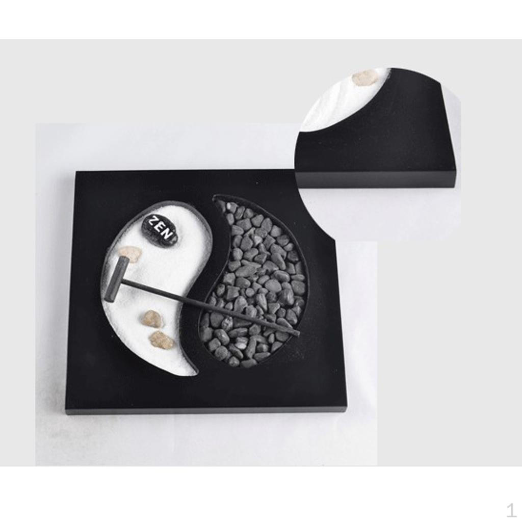 

Zen Garden Sand Wooden Tray Pebbles Rake Relaxing Spiritural Meditation Decor