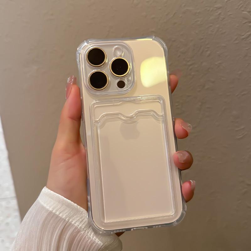 Transparent Card Holder Slot Wallet Back Shockproof Funda Bag Case For iPhone 17 16 15 14 Plus 13 12 11 Pro Max Silicone Cover