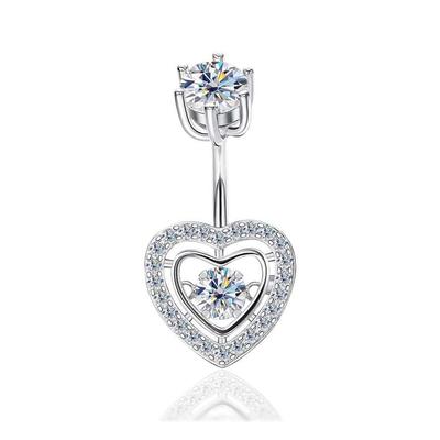 Real S925 Sterling Silver Heart Cubic Zircon Belly Button Ring Fashion Summer Body Jewelry for Women