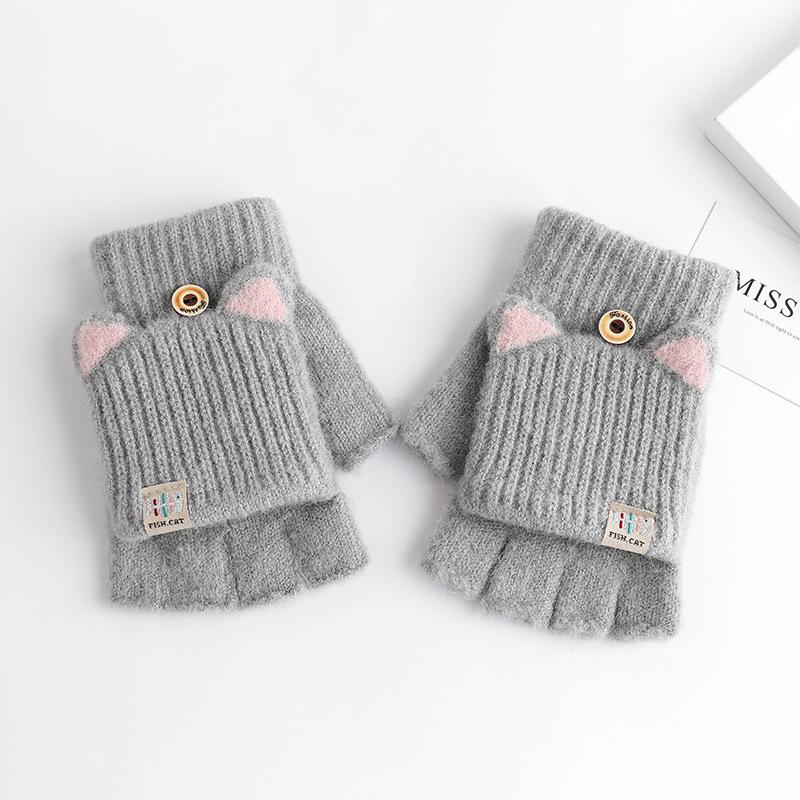 Women'S Cat Ear Convertible Fingerless Gloves, Winter Warm Gloves, Elastic Fit Design, Fashionable And Warm Cat Ear Gloves