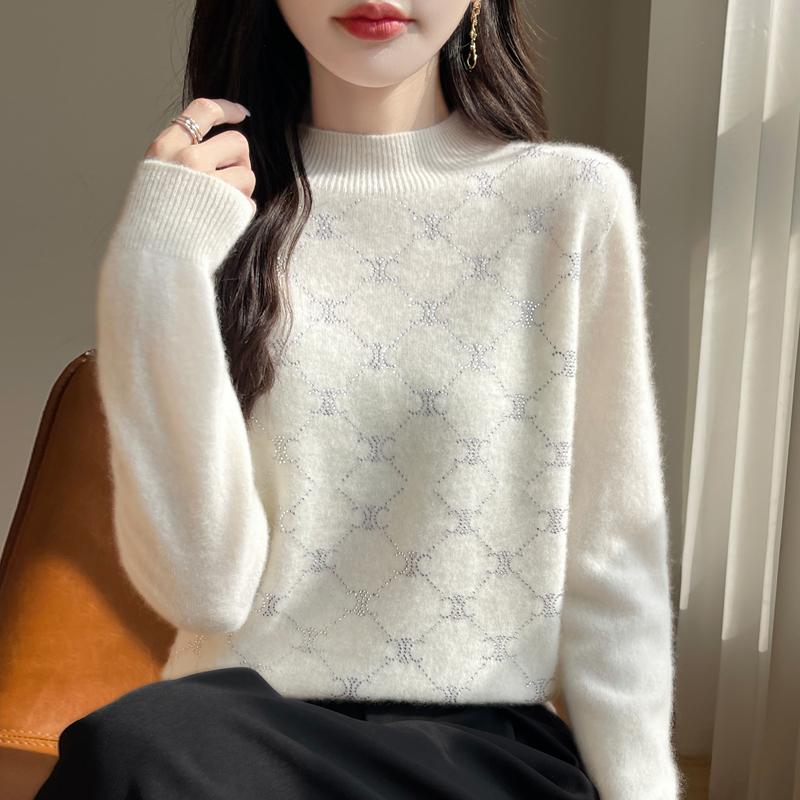 Women's Cashmere Sweater Qinghe Cashmere 30% Cashmere 70% Wool Autumn and Winter Pullover Warm and Fashionable