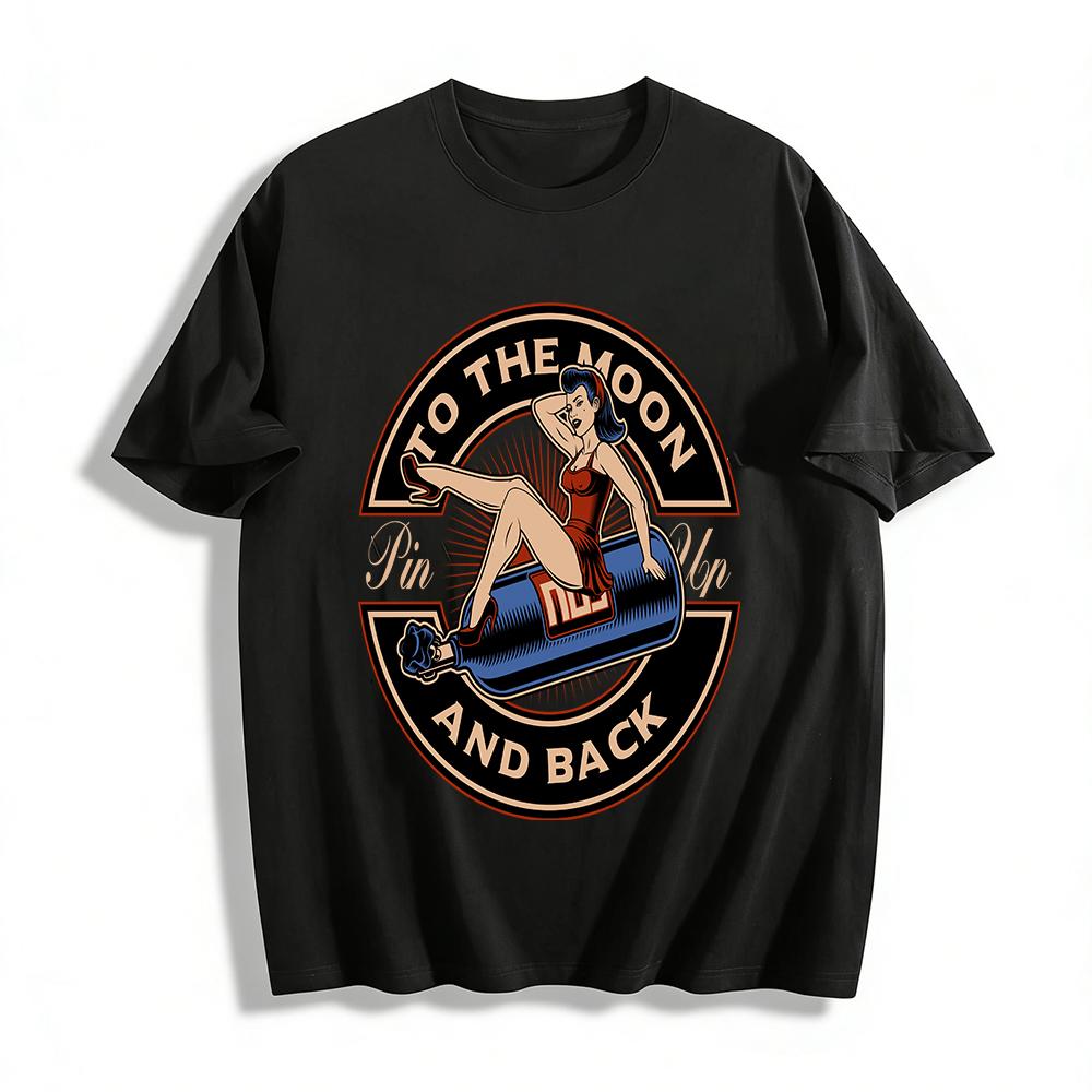 

Vintage Pin-up Girl To The Moon And Back Graphic Tee Casual Top Pure cotton T-shirt XXS