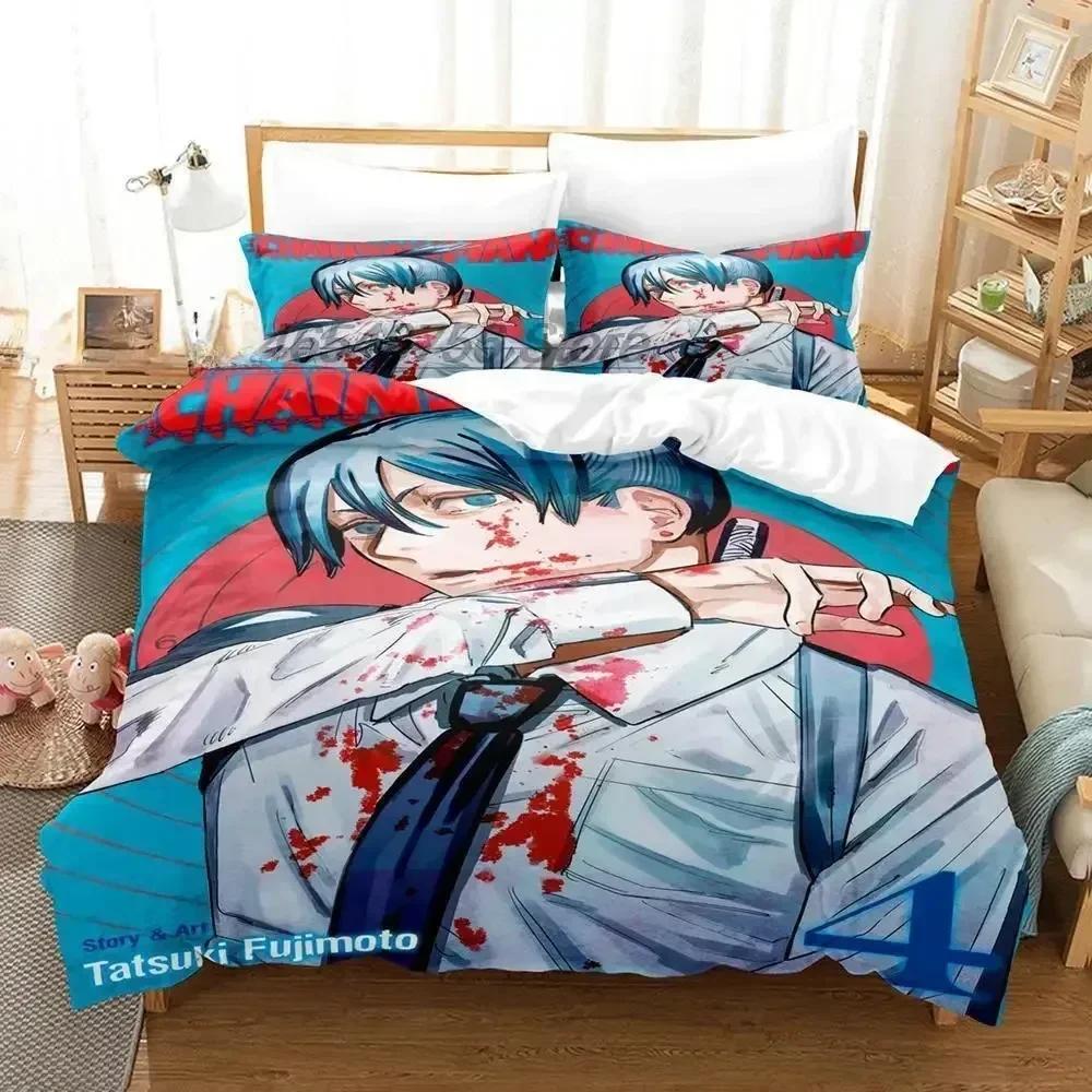New Chainsaw Man Bedding Set Printed Bed Set With Pillowcase Bed Duvet Cover Soft Queen King Size Bedclothes Home Anime Game