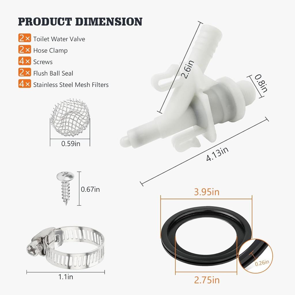2er-Pack 385311641 Wasserhahn-Kit für Dometic Toiletten Serie 300, 301, 310, 311, 320, 321, Auslaufsicher, mit 2 Stück Toilettenspülkugel-Dichtung, Mühelos