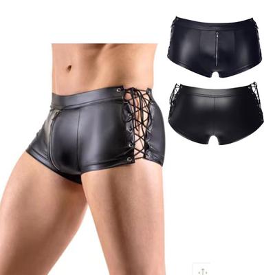 Men Wetlook Faux Leather Sport Hot Boxer Short Pants Beach Swim Trunks Shorts