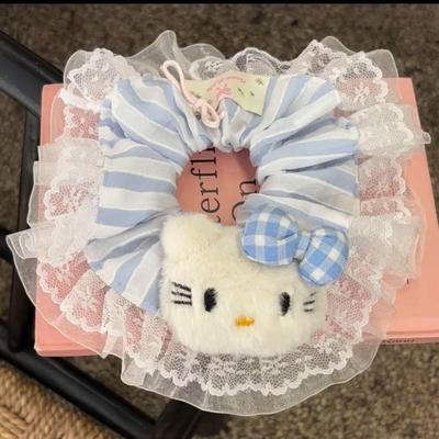 Cute Striped Lace Kitty Hair Tie for Ponytails & Buns - Girl's Soft Hair Accessory