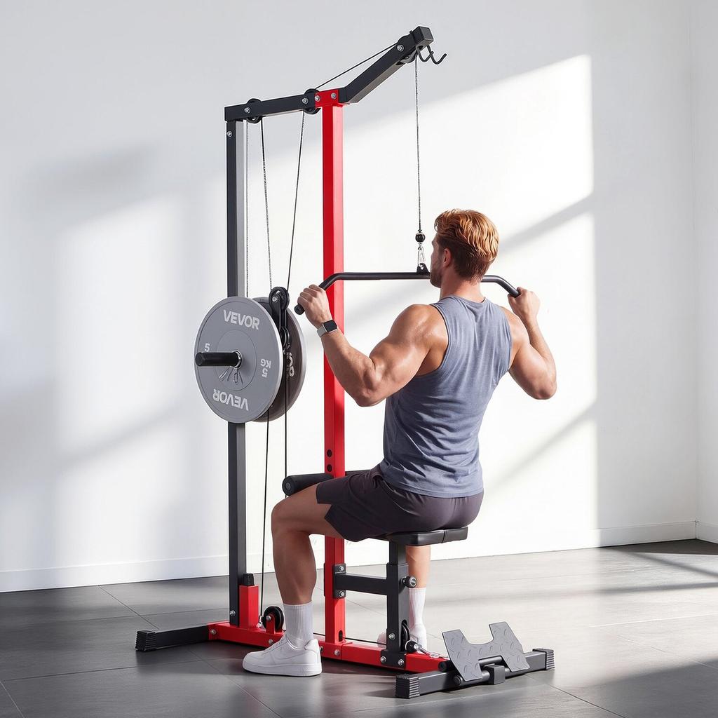 LAT Pull Down Machine, 2-in-1 Row Cable Machine, Cable Machines Home Gym with 3-Level Adjustable Seat, 4-Level Adjustable Foam Roller, Load 227kg Lat