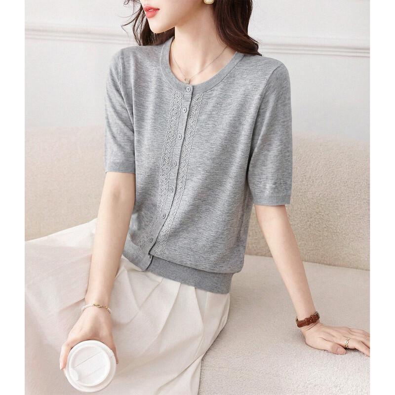 

Women s Embroidered Knitted Short Sleeve Cardigan One Size