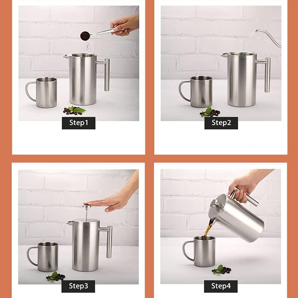 1000ml French Press Coffee Maker Stainless Steel Double Walled Insulated Coffee Pot (BPA Free,No FDA)