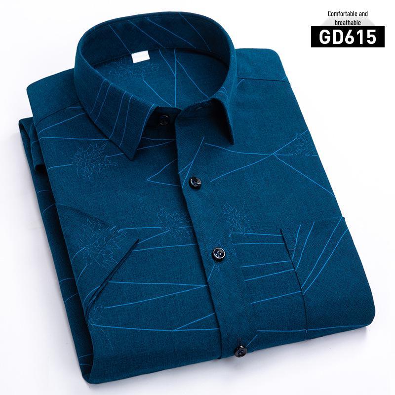 New Summer Men's Printed Plaid Short-Sleeved Shirt for Middle-Aged and Elderly.