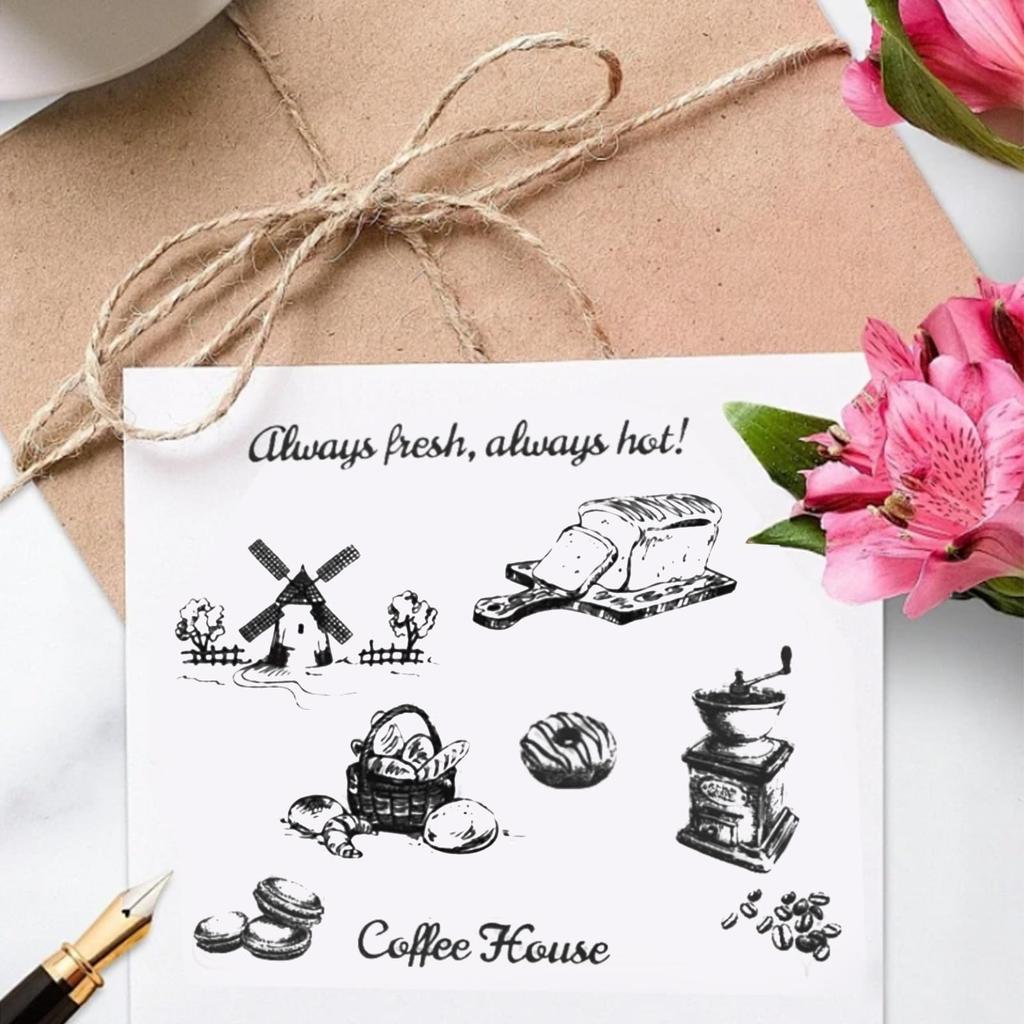seimeinoki Clear Set of Retro Life Transparent Silicone Transparent Planner Letter Handmade DIY for and Embossing Stamps, 5, Scenarios, Stamps, Pen,