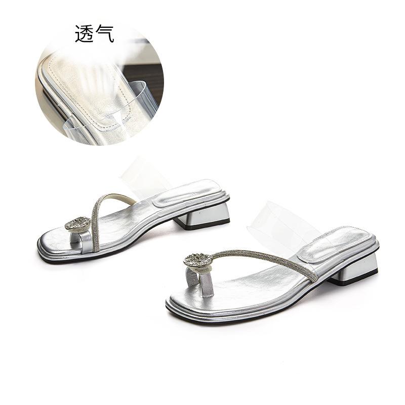 

Женские шлепанцы со стразами 2025 лето новые сказочный ветер полушлепанцы женская обувь высококлассные шлепки повседневная женская обувь 40 серебряный