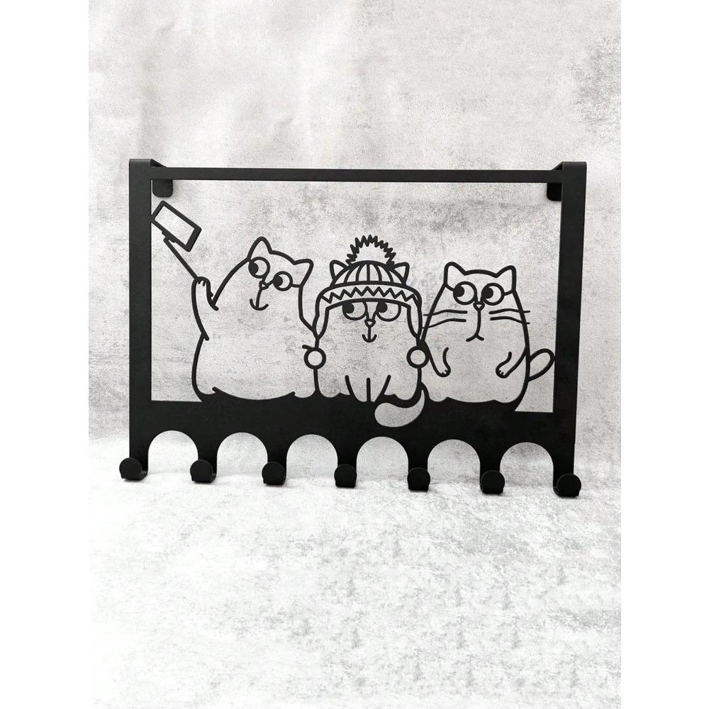Metal Cat Selfie Wall Art, Iron Animal Portrait Hook Decor, Cute Pet Gift