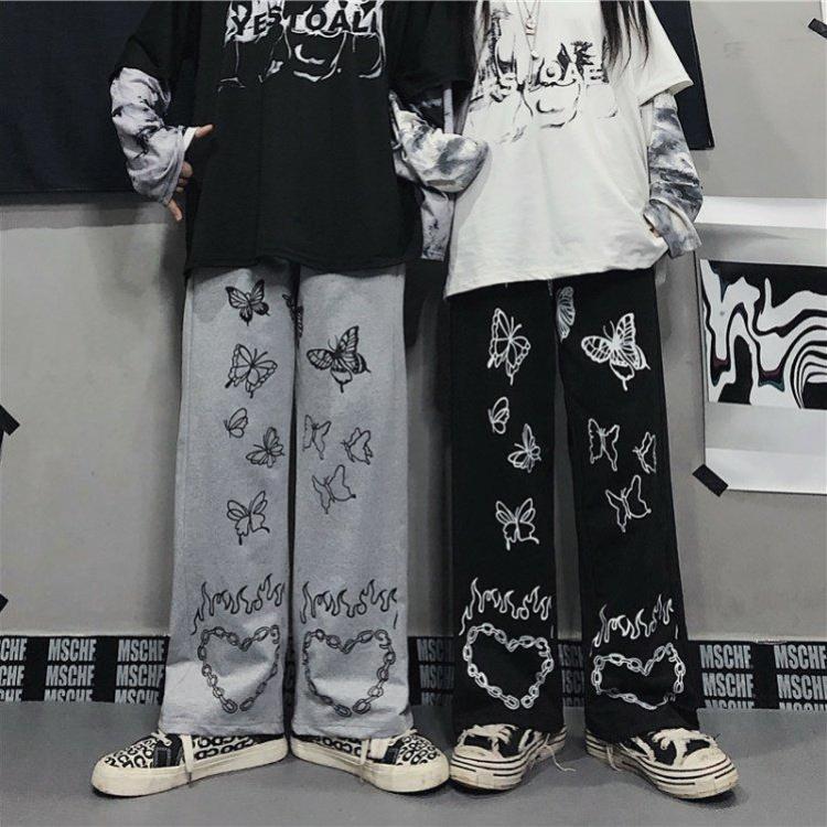 Streetwear Gothic Oversize Breite Bein Hosen Frau Casual Hip-hop Y2k Harajuku Femme Pantalon Vintage Dunkle Hosen Ästhetischen 2022