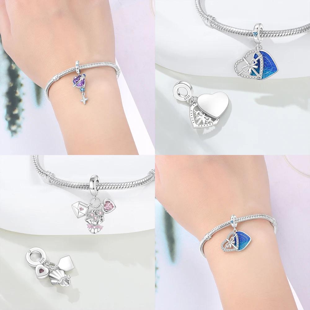 Copper Charms Original Pink Heart Purple Star Envelope Blue Sequins Beads Fit Bracelet Jewelry Diy Lady'S Gift Accessory