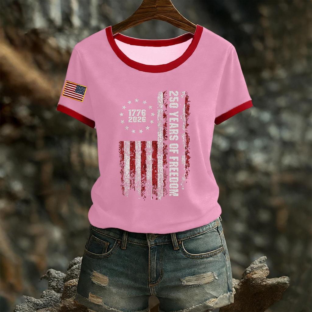 Women's Casual Round Neck Short Sleeve Pullover Printed T-Shirt Top