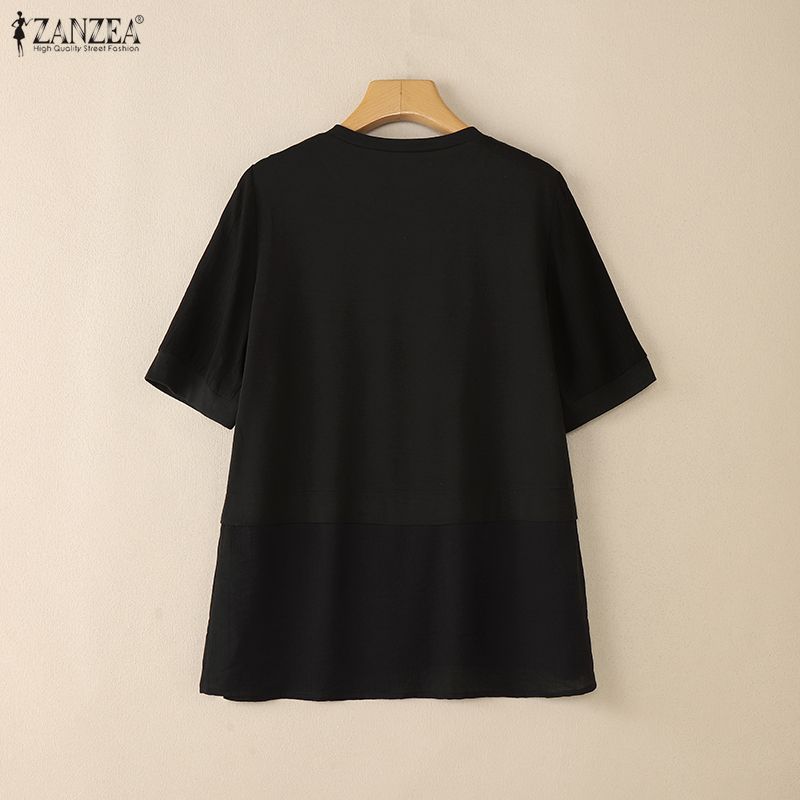 ZANZEA Damen Freizeit T-Shirts mit Rundhalsausschnitt Sommer Kurzarm