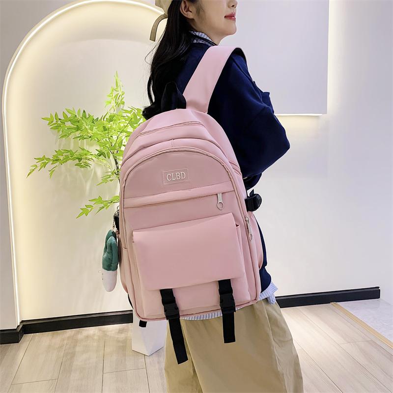 Three-Piece Backpack Set Student Schoolbag Girls Solid Colorlarge Capacity Backpack with Shoulder Bag Pen Bag