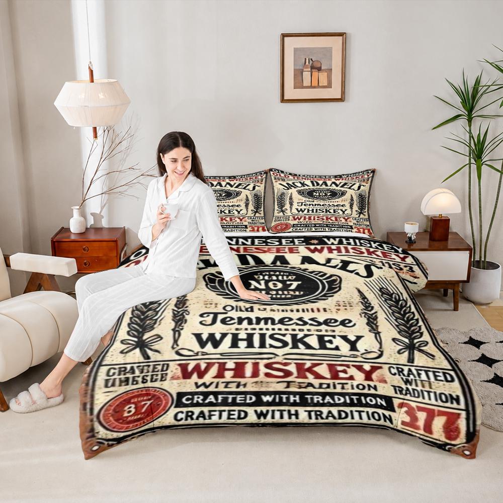 3 Piece Duvet Cover Set with 2 Pillowcases - Jack Daniels Old No 7 Tennessee Whiskey Vintage Tin Sign for Bedroom Bedding