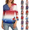 Women's 3/4 Sleeve Top With Cuffed Hem, V-Neck, Summer Casual -Shirt, Independence Day Printed Top