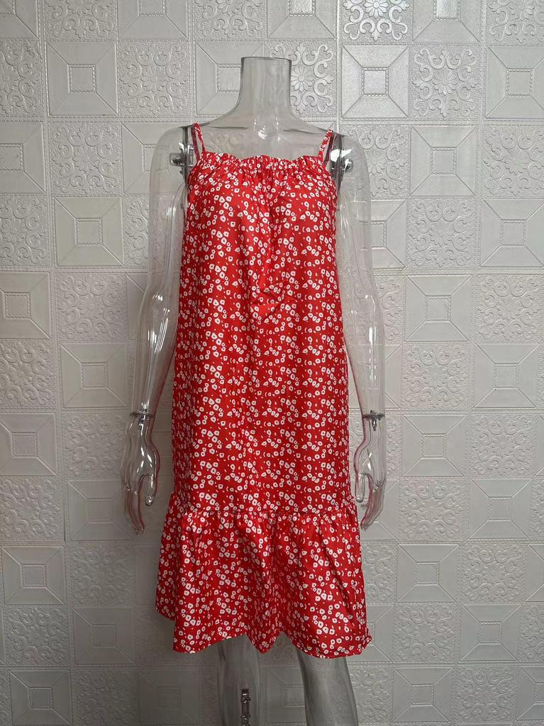 2025 Summer Floral Sleeveless Spaghetti Strap Dress - European American Pastoral Style
