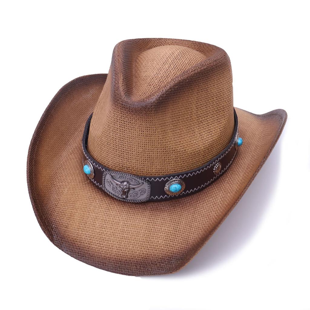 Western Cowboy Straw Hat Women's Big Eaves Outdoor Sun Hat Mountaineering Knight Hat Men's Travel Sunscreen Hat Tide