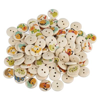 100pcs 2 Holes Wooden Buttons Mixed Color Mixed Printing Buttons DIY Projects