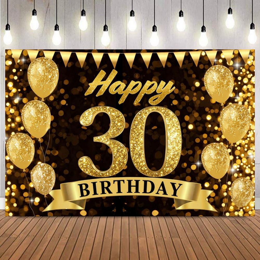 Happy Birthday Luxury Black Gold Backdrop 30th 40th 50th 60th Birthday Party Decor Banner Photography Background Studio Props