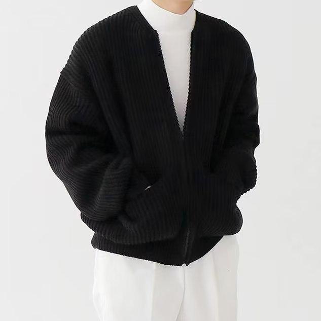 2025 Men's Autumn/Winter Korean Style Loose Casual Knit Cardigan Crew Neck Sweater