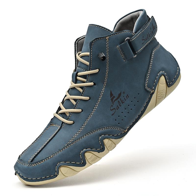 Handmade Leather Men Shoes 2025 New Retro Designer Ankle Boots Light Breathable Walking Shoes Slip on Drive Loafers Moccasins 48