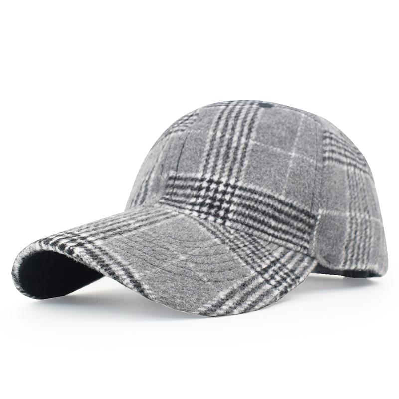 European Plaid Wool Baseball Cap - Unisex Hat with Brim for Men and Women To Keep Warm In Autumn and Winter, New Fashion Velcro