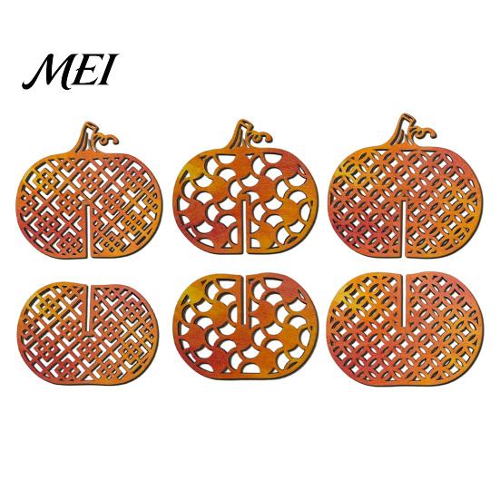 Boho Style Seasonal Decorations Thanksgiving Wooden Pumpkin Decor, Vintage Striped Hollow Carved Ornament Waterproof Decor for Home Party, Rustic Fall