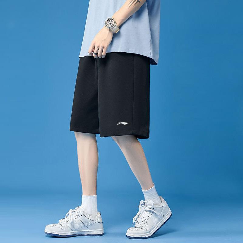 Li Ning Solid Color Embroidered Logo Knitted Sports Casual Shorts Men Shorts Black AKST637-1