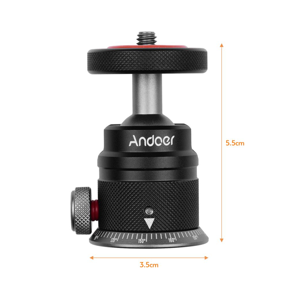 Andoer Aluminum Alloy Tripod Ball Head Mount Panoramic 360 Degrees  Swivel 180 Degrees  Flip with Scaled Base