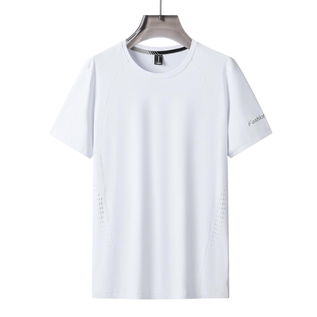 Men's Summer Casual T-Shirt Quick-drying Breathable Sports Short-Sleeve Elasticity Plus Size Loose T-Shirt Solid Color Round Neck Comfortable Tee