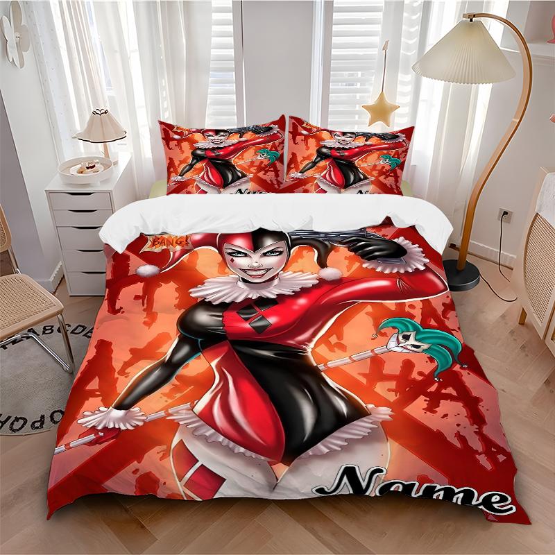 Custom Textile Harley Quinn Bedding 3 Piece Set HD Print Duvet Cover Pillowcases for Teens Adult Bedroom Decoration