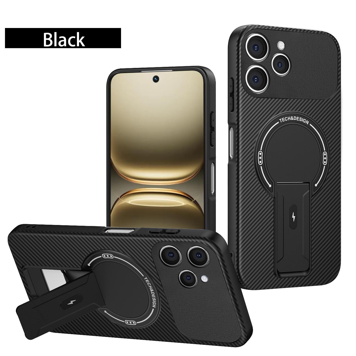 

Shock Proof Phone Case for Tecno Spark 40 20 Pro+ Pro Plus 20C 10 10C 4G Carbon Fiber Texture Foldable Stand Magnetic Back Cover Tecno Spark 10C чорний