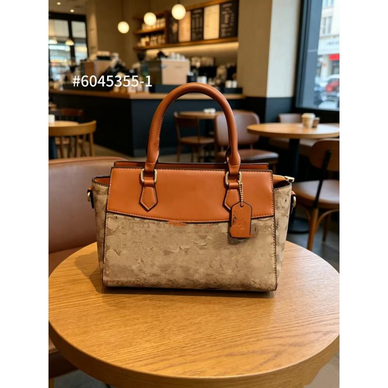 Womens Designer Tote Bag With Vintage Print PU Leather Shoulder Handbag Daily Use Medium Size