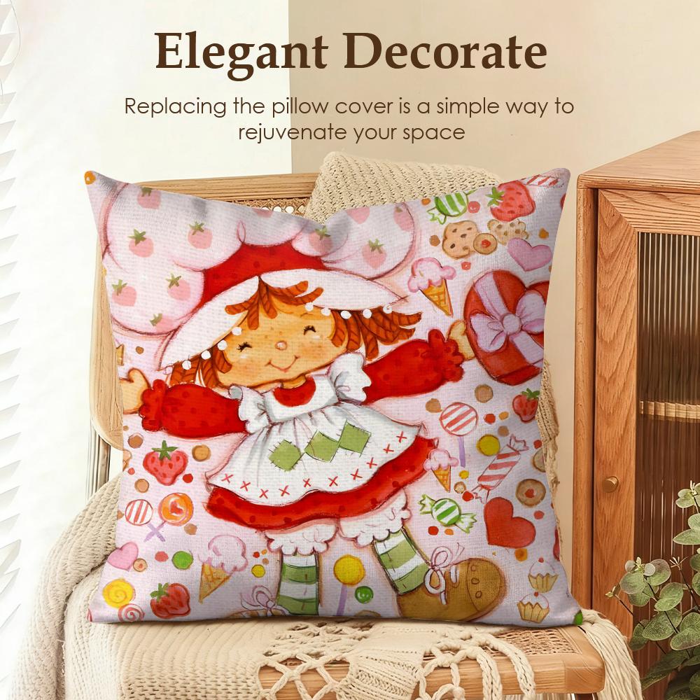 Cartoon SStrawberry Shortcake Cushion Cover Natural Linen Organic Fabric DoubleSided Printing Sofa Home Decor Gift Pillow Case