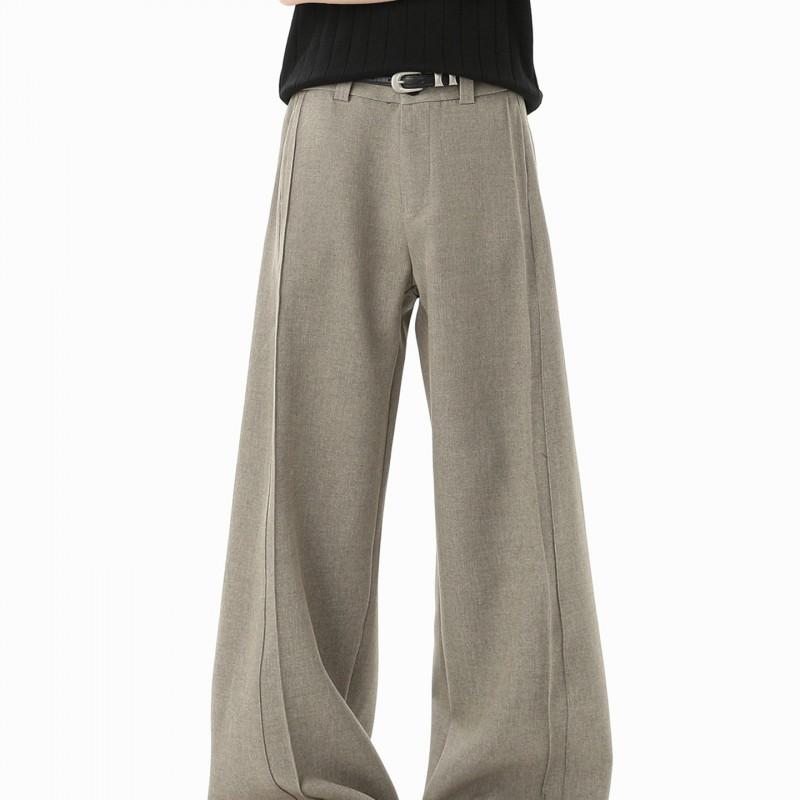 Mens Vintage Pleated Wide Leg Trousers Casual Loose Straight Fit Dress Pants