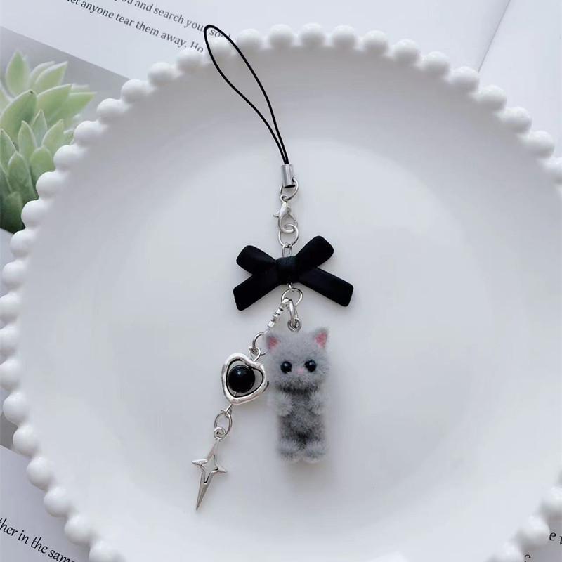 S 1 Piece Fashion Y2k Style Lovely Kitty Mobile Phone Charms Cute Cat Bow Cross Keychains Lanyard for Keys Strap