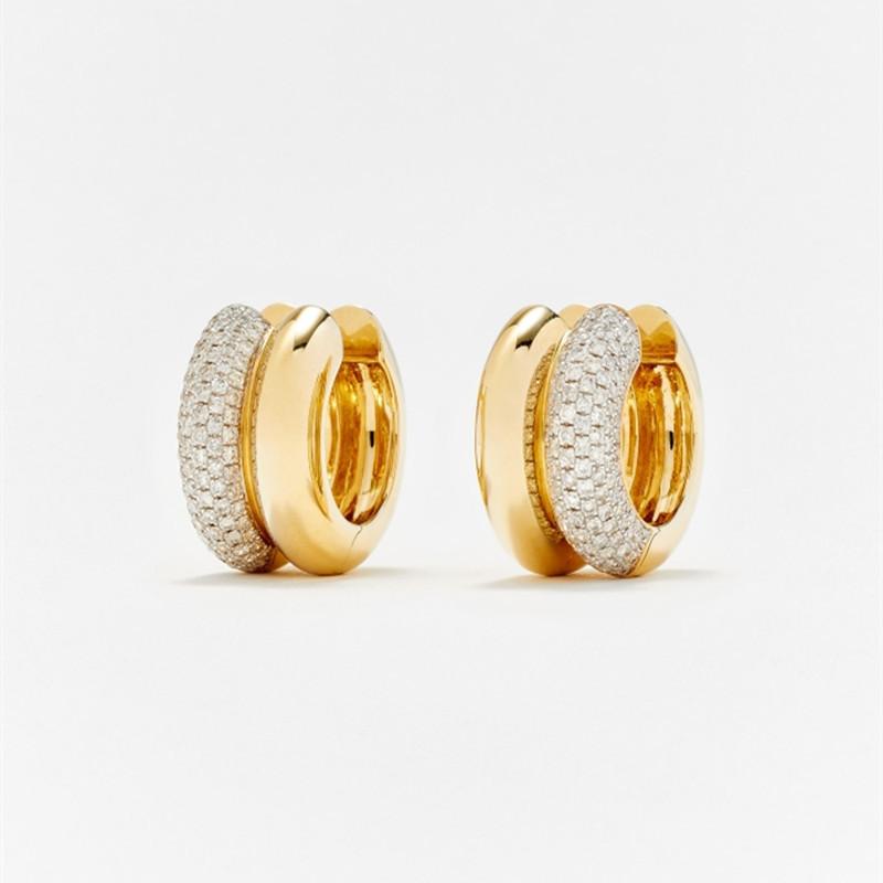Unique Personality Light Luxury Copper Plated 18K Real Gold Inlaid With Diamonds Fashion Double Ring Earrings Exquisite Earrings