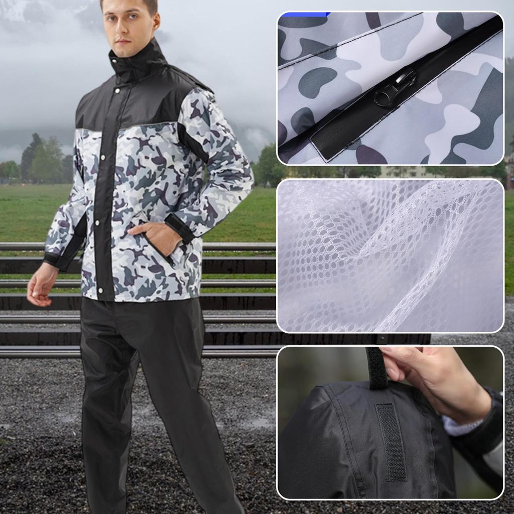 Formemory Men's Motorcycle Rainwear Set, Waterproof and Windproof, Separate Design for Heavy Rain, Heavy Duty, Lightweight, Camouflage Design (Size L)