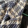 Winter Fashion Double Breasted Women Tweed Blazers And Jackets Blue Formal Plaid Clothes